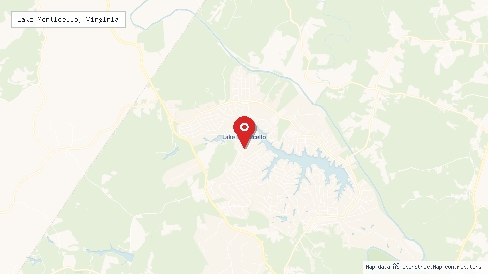 Street map of Lake Monticello, Virginia with location pin