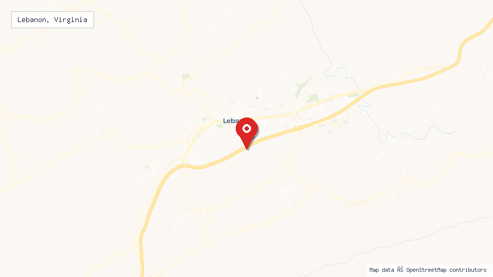 Street map of Lebanon, Virginia with location pin