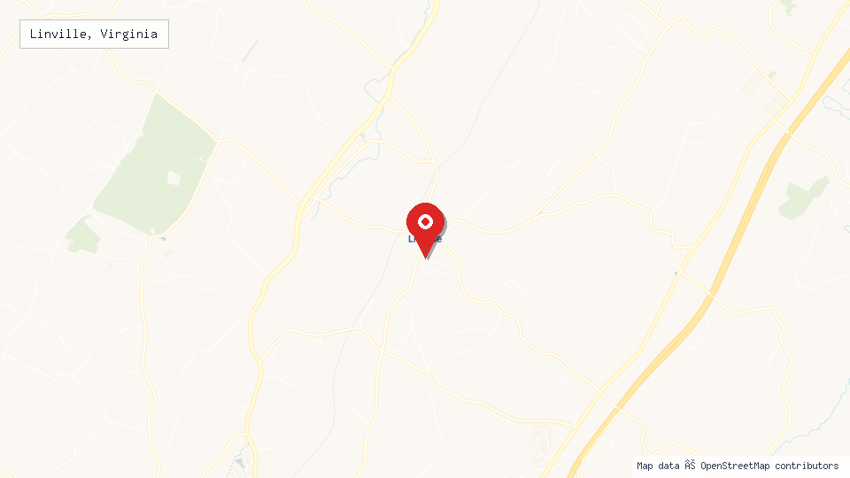 Street map of Linville, Virginia with location pin