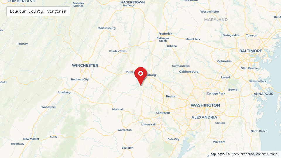 Street map of Loudoun County, Virginia with location pin