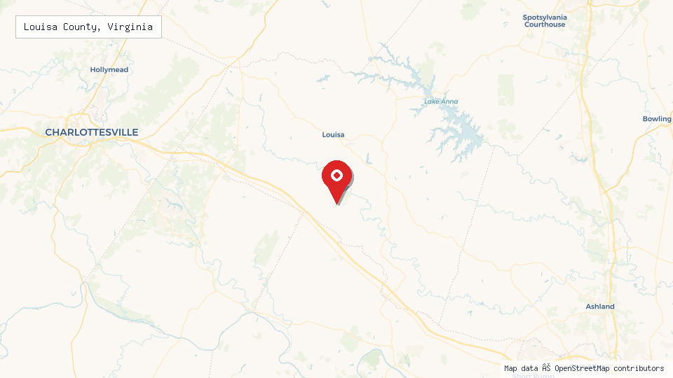 Street map of Louisa County, Virginia with location pin