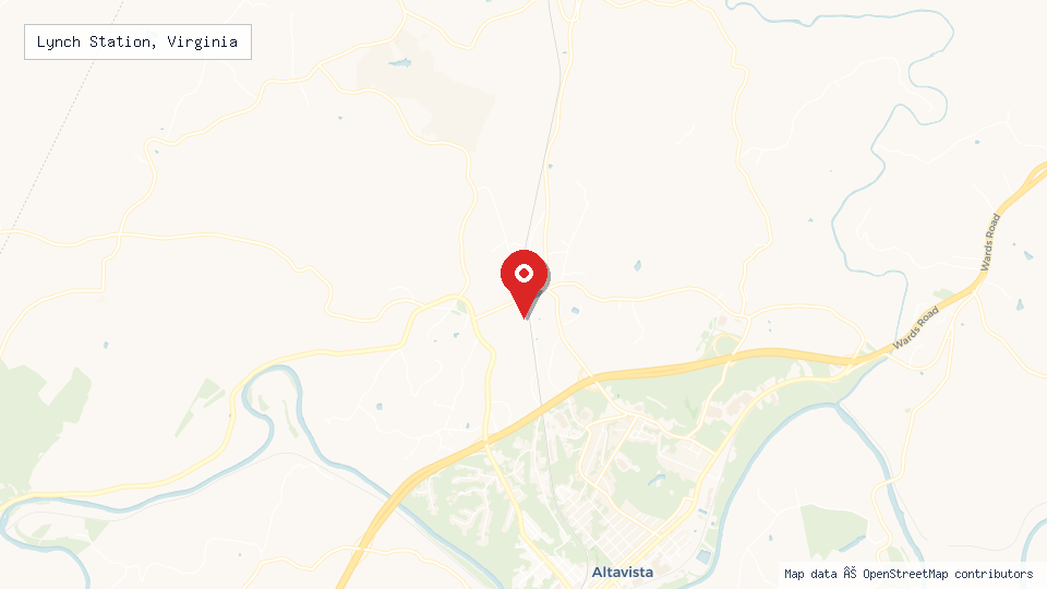 Street map of Lynch Station, Virginia with location pin
