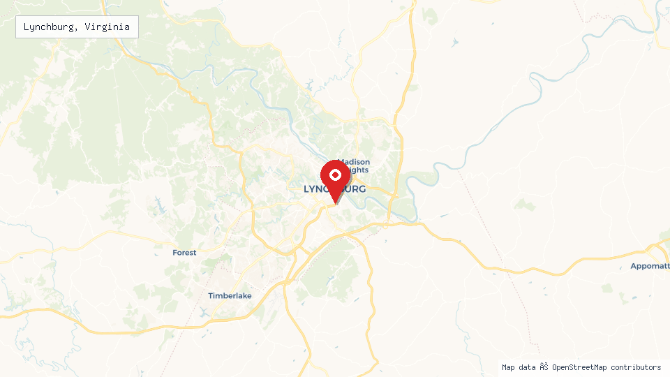Street map of Lynchburg, Virginia with location pin