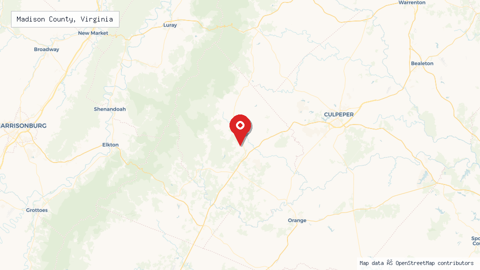 Street map of Madison County, Virginia with location pin