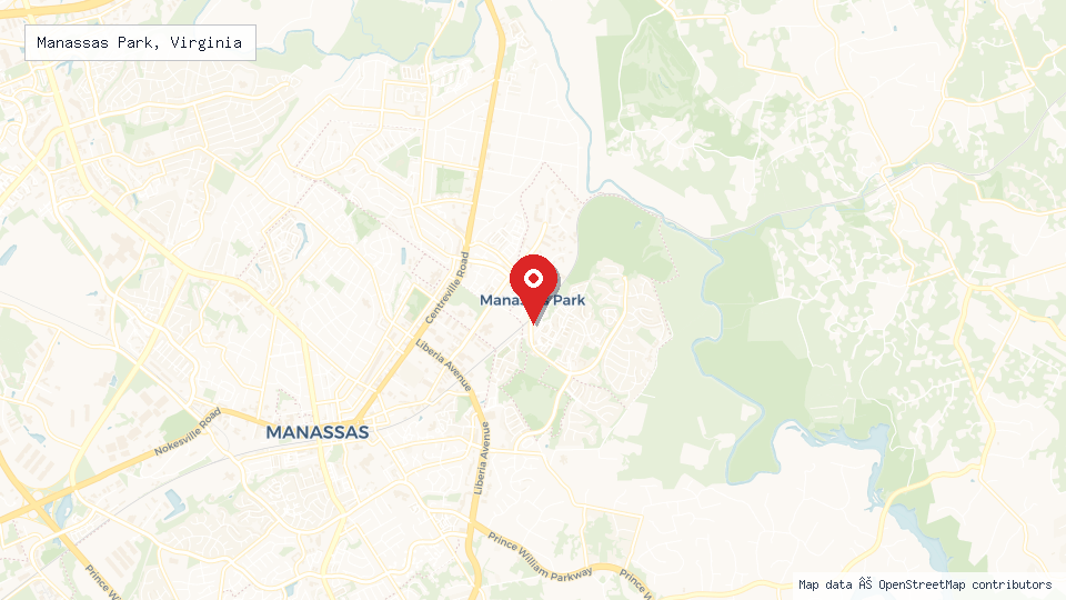 Street map of Manassas Park, Virginia with location pin