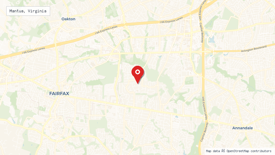 Street map of Mantua, Virginia with location pin