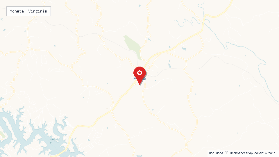 Street map of Moneta, Virginia with location pin