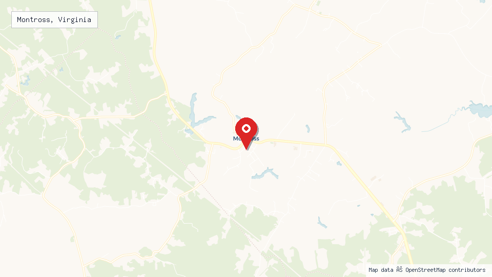 Street map of Montross, Virginia with location pin