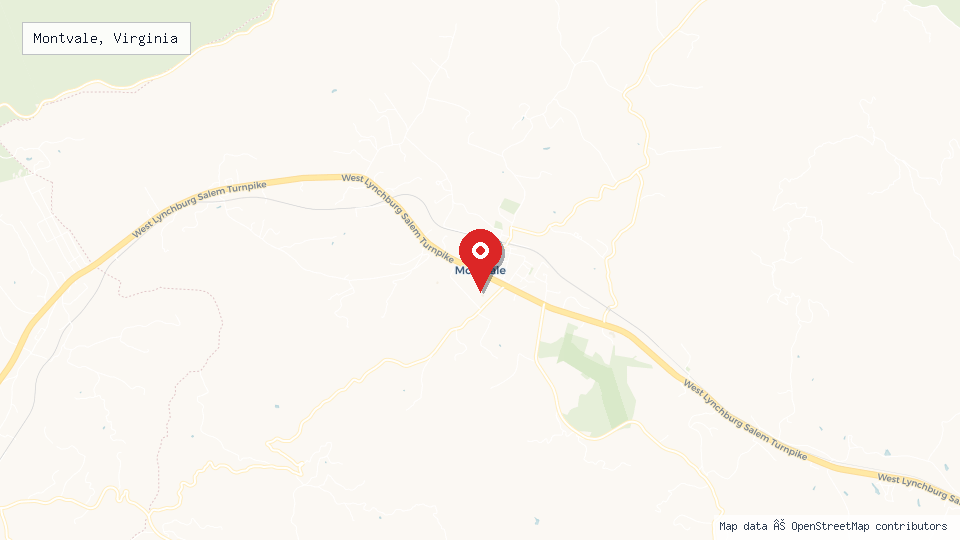 Street map of Montvale, Virginia with location pin