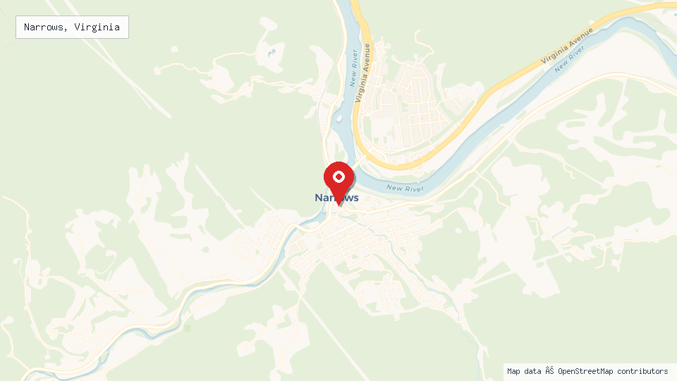 Street map of Narrows, Virginia with location pin