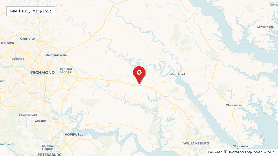 Street map of New Kent, Virginia with location pin