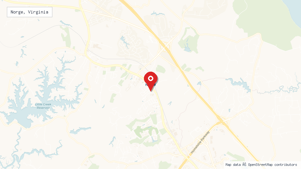 Street map of Norge, Virginia with location pin