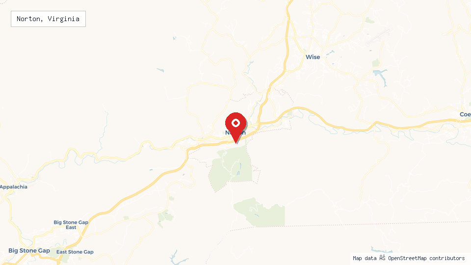 Street map of Norton, Virginia with location pin