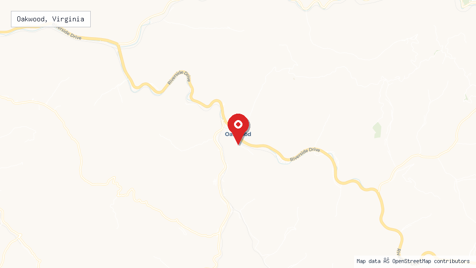 Street map of Oakwood, Virginia with location pin
