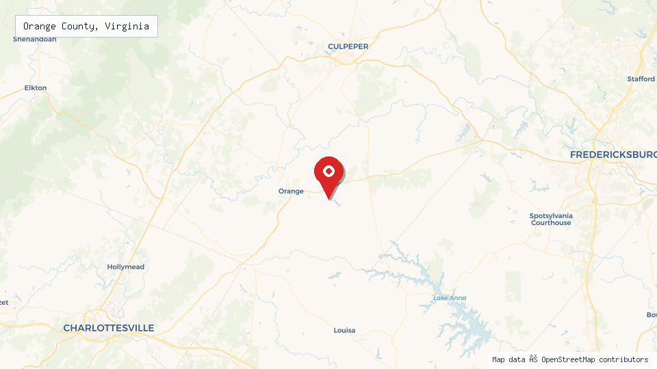Street map of Orange County, Virginia with location pin