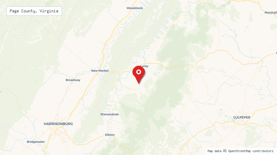 Street map of Page County, Virginia with location pin