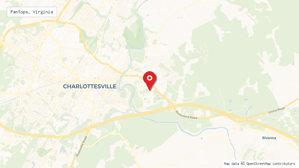 Street map of Pantops, Virginia with location pin