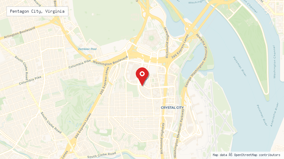 Street map of Pentagon City, Virginia with location pin