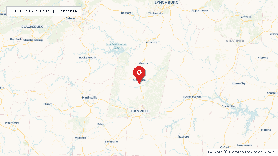Street map of Pittsylvania County, Virginia with location pin