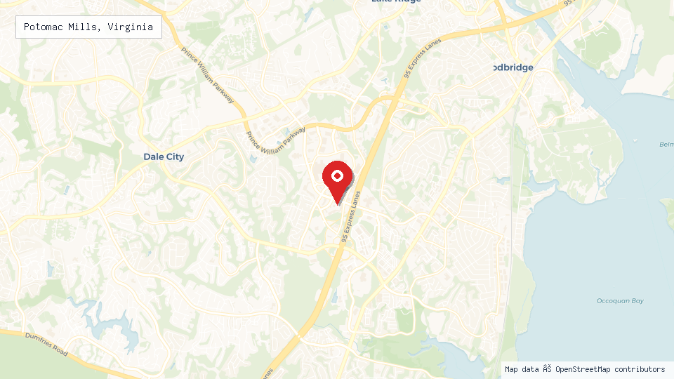 Street map of Potomac Mills, Virginia with location pin