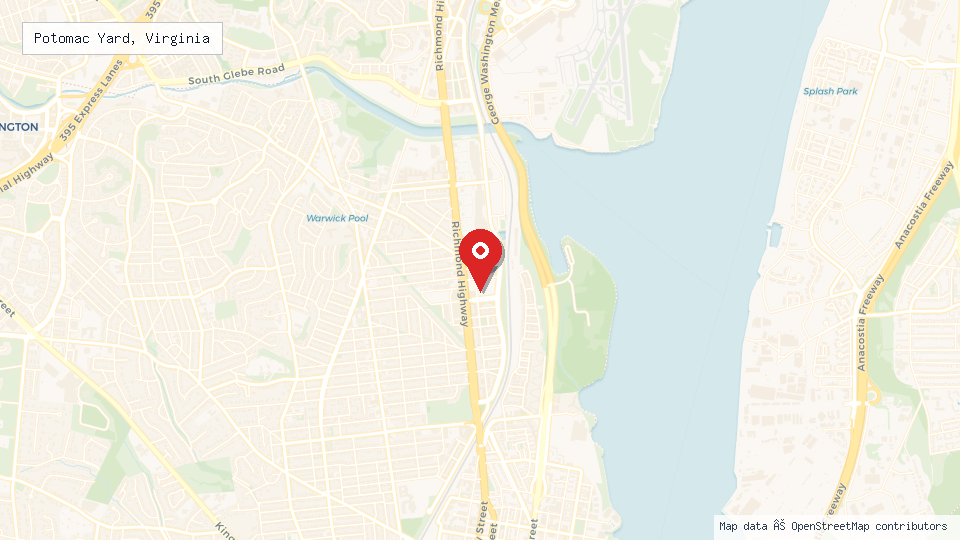 Street map of Potomac Yard, Virginia with location pin