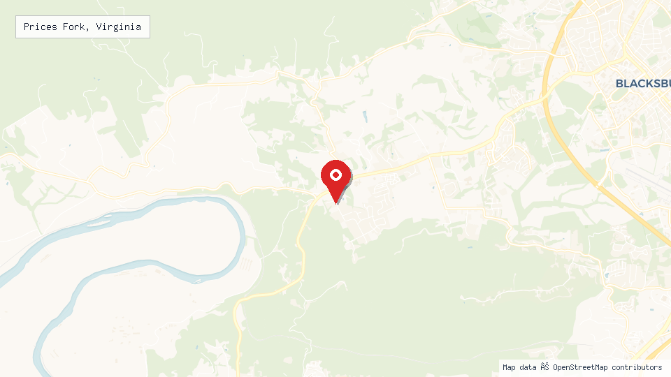Street map of Prices Fork, Virginia with location pin