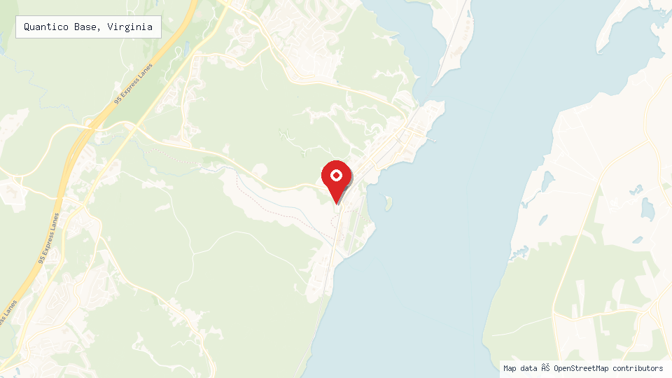 Street map of Quantico Base, Virginia with location pin