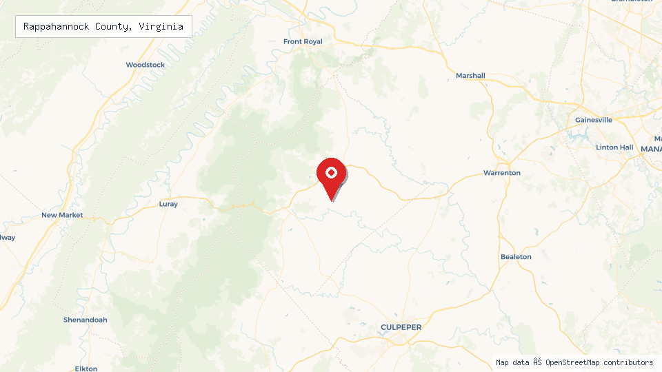 Street map of Rappahannock County, Virginia with location pin