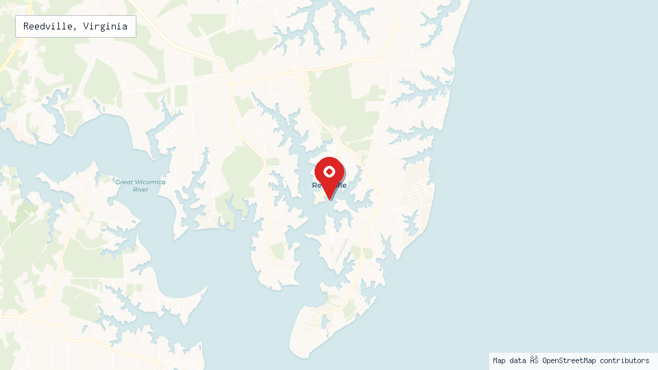 Street map of Reedville, Virginia with location pin