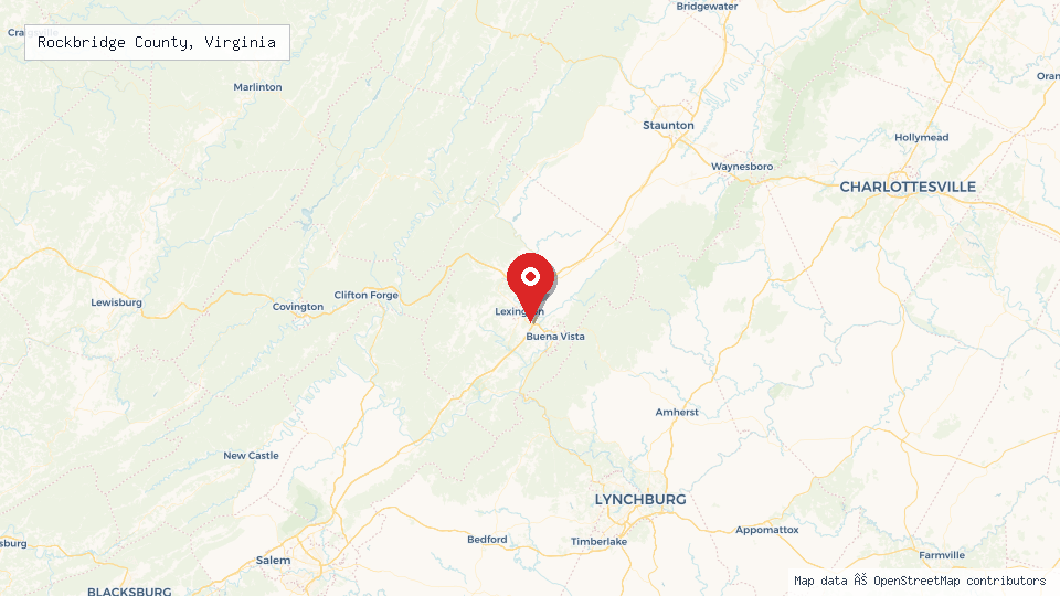 Street map of Rockbridge County, Virginia with location pin