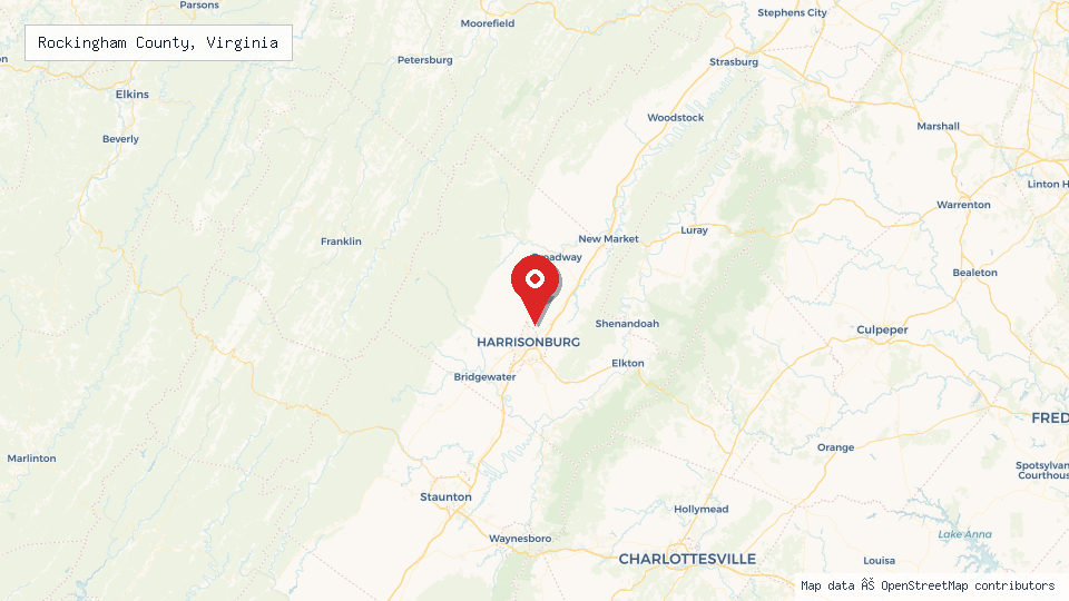 Street map of Rockingham County, Virginia with location pin