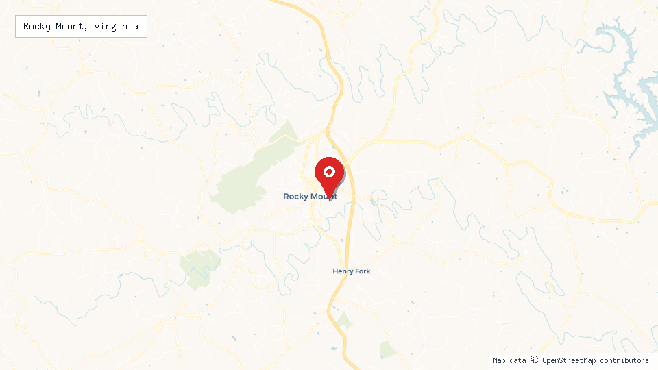 Street map of Rocky Mount, Virginia with location pin