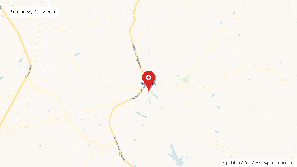Street map of Rustburg, Virginia with location pin