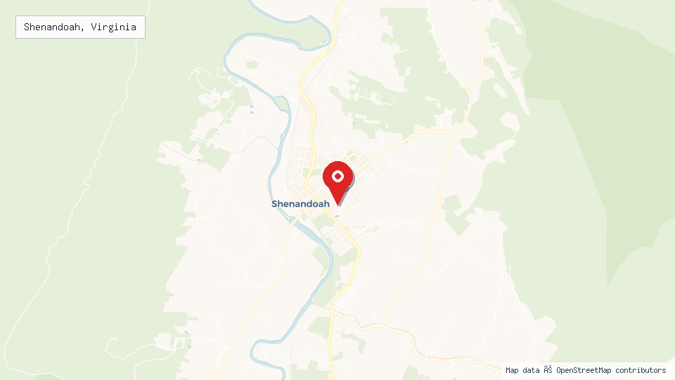 Street map of Shenandoah, Virginia with location pin