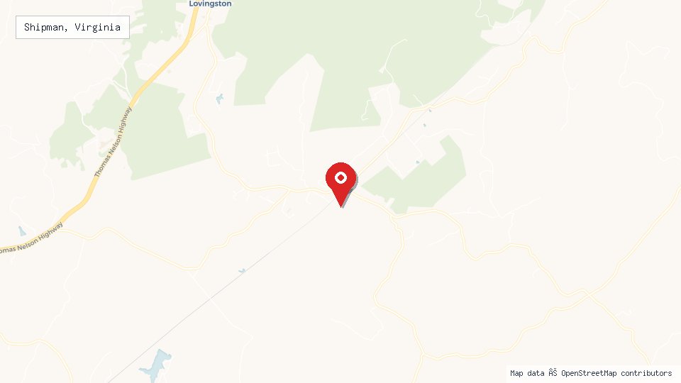 Street map of Shipman, Virginia with location pin