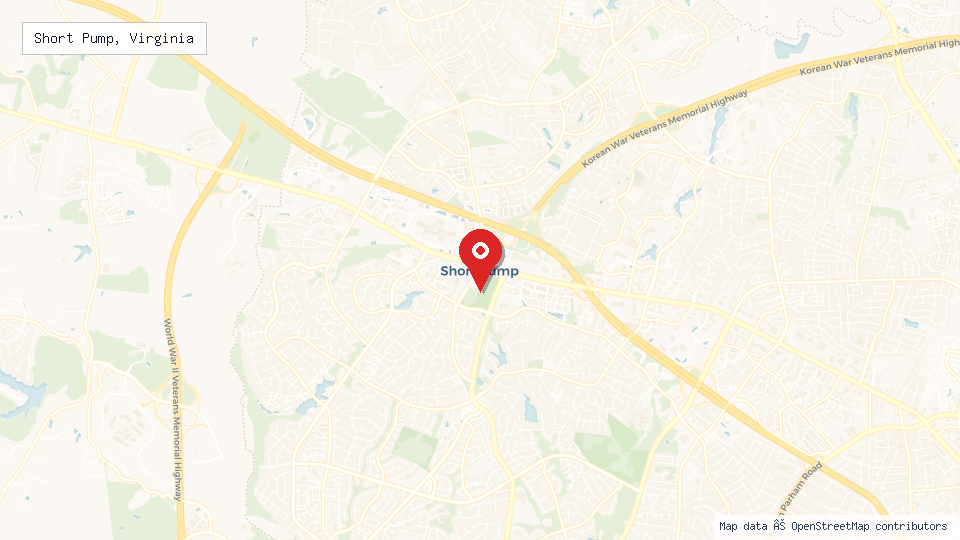 Street map of Short Pump, Virginia with location pin