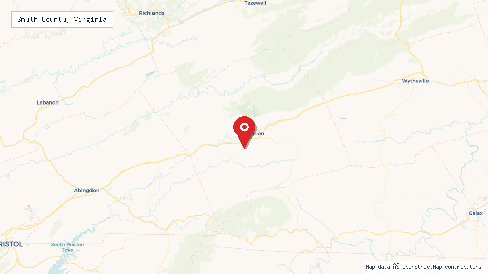 Street map of Smyth County, Virginia with location pin