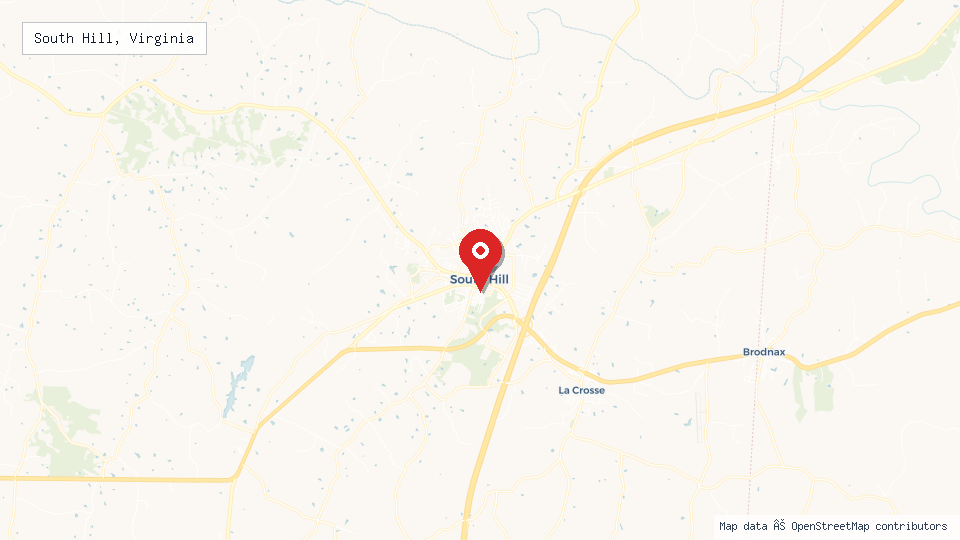 Street map of South Hill, Virginia with location pin