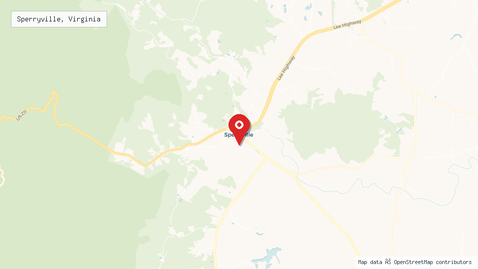 Street map of Sperryville, Virginia with location pin