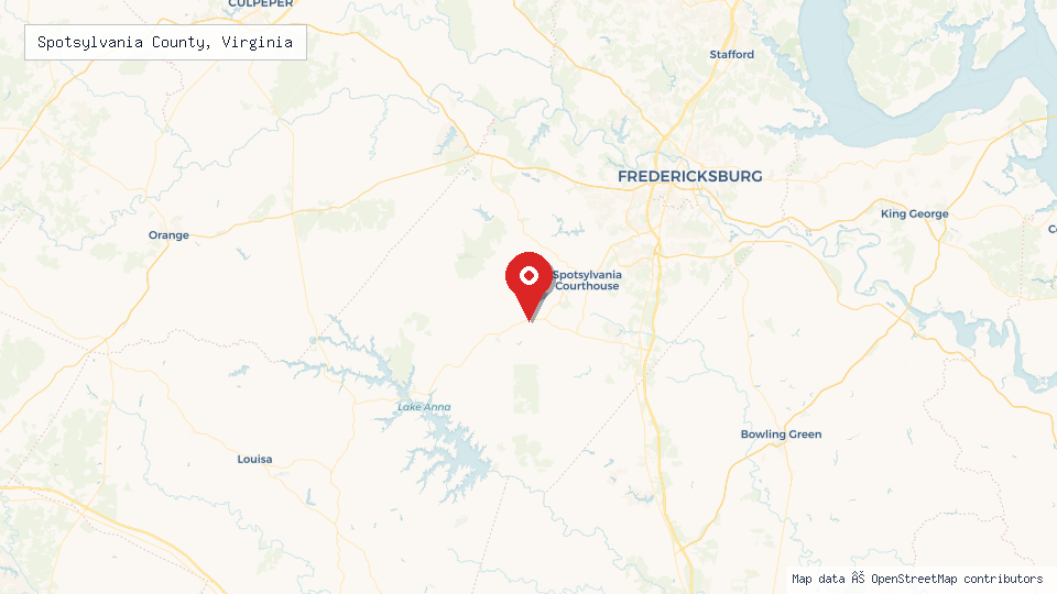 Street map of Spotsylvania County, Virginia with location pin