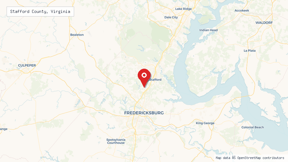 Street map of Stafford County, Virginia with location pin