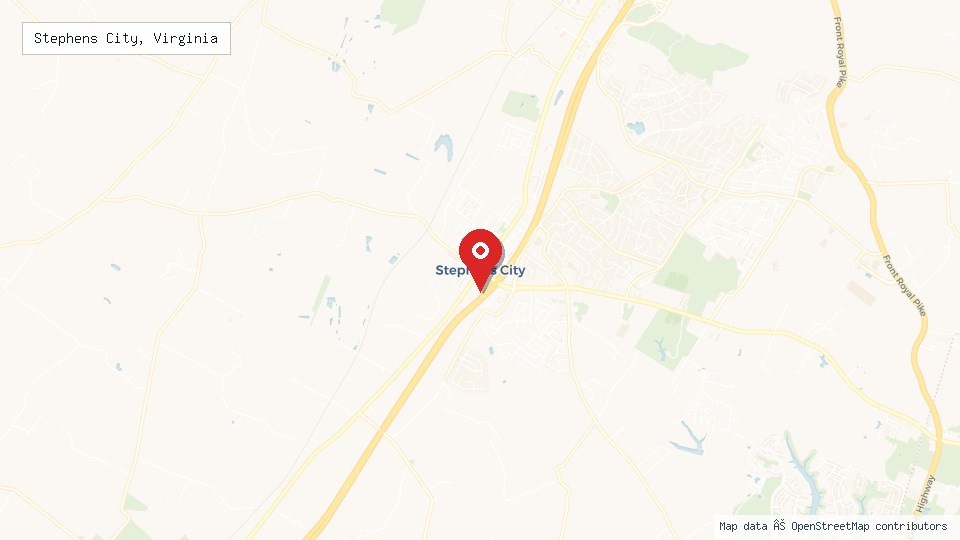 Street map of Stephens City, Virginia with location pin