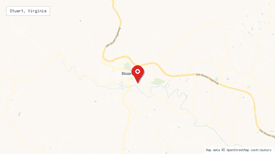 Street map of Stuart, Virginia with location pin