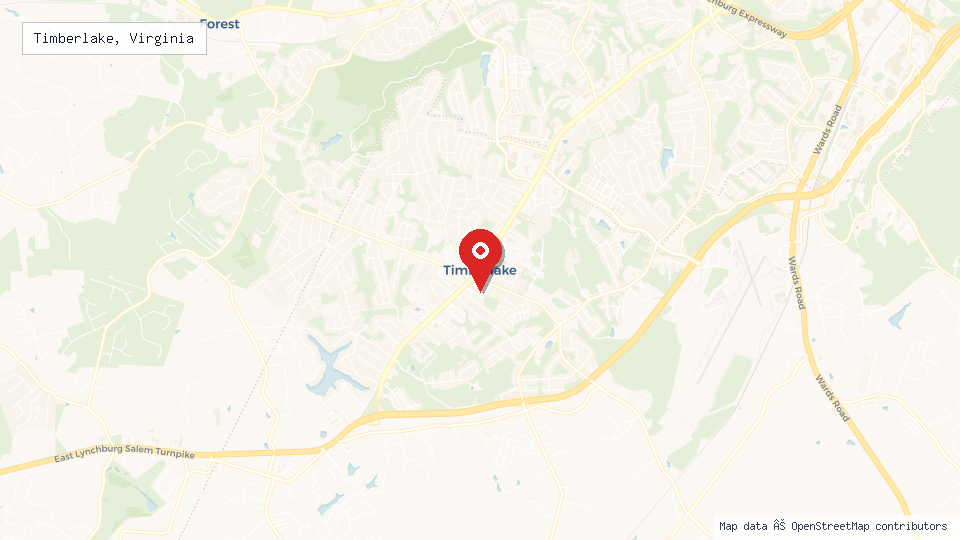 Street map of Timberlake, Virginia with location pin