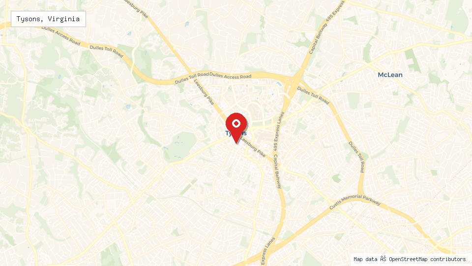 Street map of Tysons, Virginia with location pin