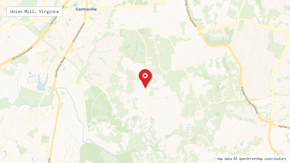 Street map of Union Mill, Virginia with location pin