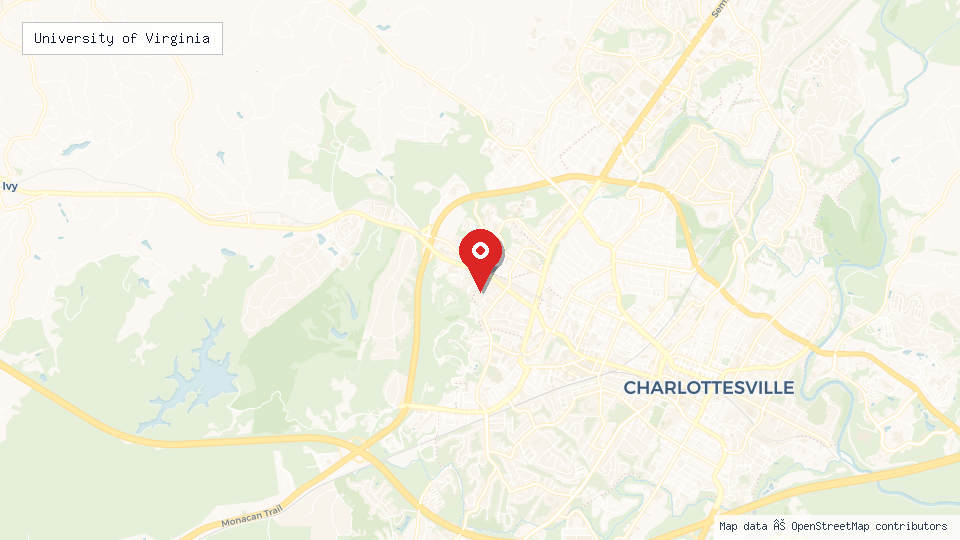 Street map of University of Virginia with location pin