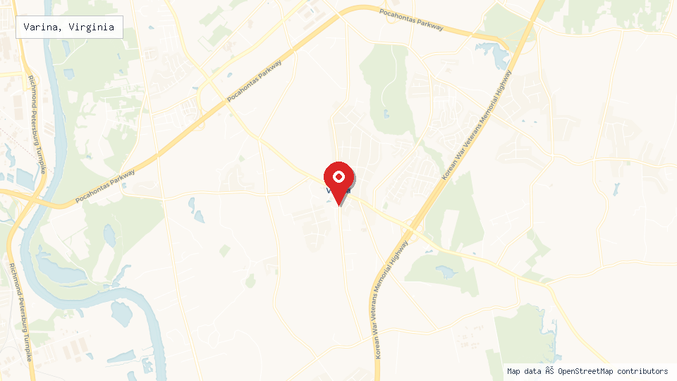 Street map of Varina, Virginia with location pin