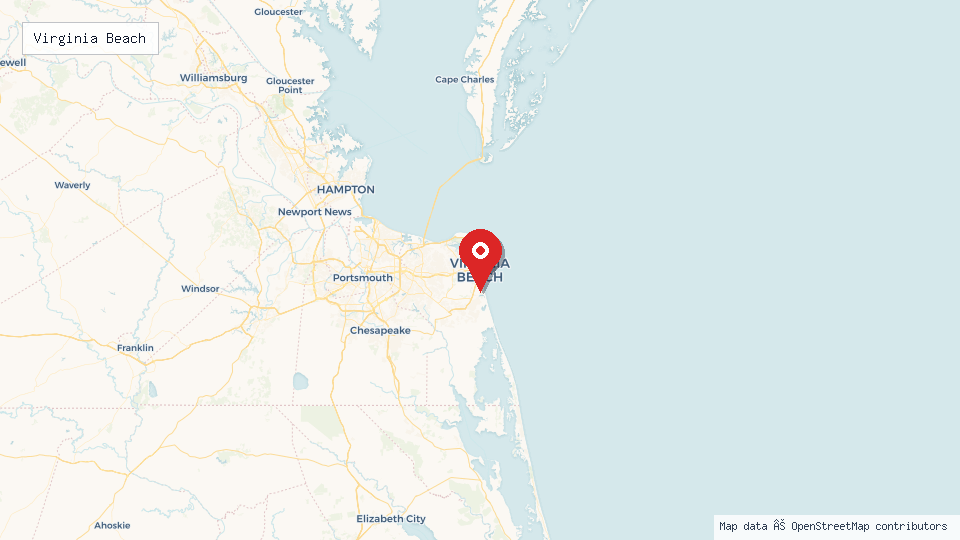 Street map of Virginia Beach with location pin