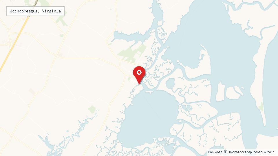 Street map of Wachapreague, Virginia with location pin
